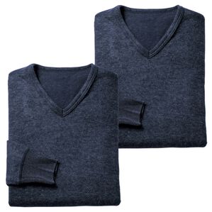 「【2枚組】日本製 ３重奏のぬくもりエア３インナー（メンズ肌着・インナーウェア）」｜杢ネイビー 長袖Ｖ首