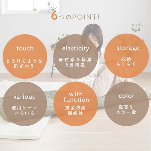 iellio（イエリオ）の「収納簡単とろけるマイクロ素材抗菌防臭極厚ごろ寝マット（敷布団）」｜詳細画像