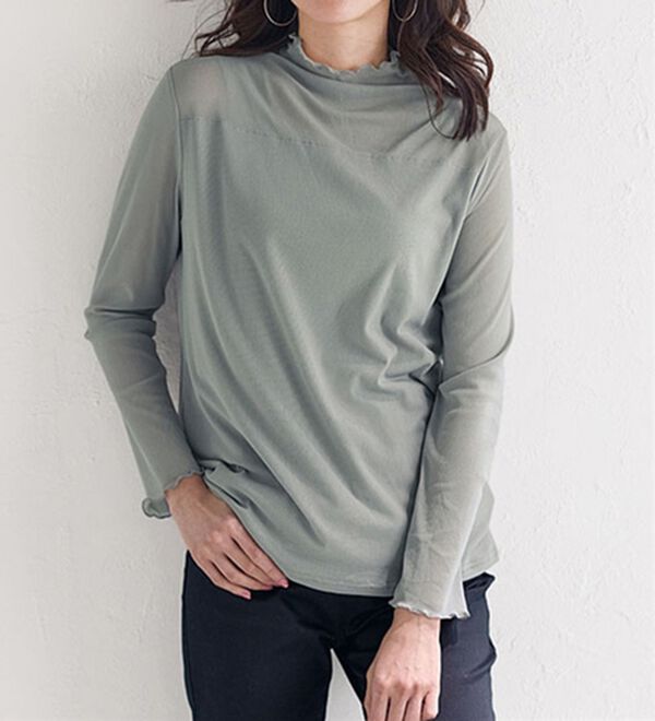 BELLUNA（ベルーナ）の「冬のコーデにちょい足し♪シアーハイネックプルオーバー（カットソー）」｜ライトグレー