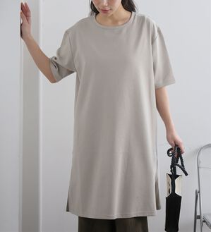 A HAPPY MARILYN（アハッピーマリリン）の「【Ｍ～８Ｌ】【接触冷感・吸水速乾】体型カバー五分袖チュニック（チュニック）」｜ベージュ