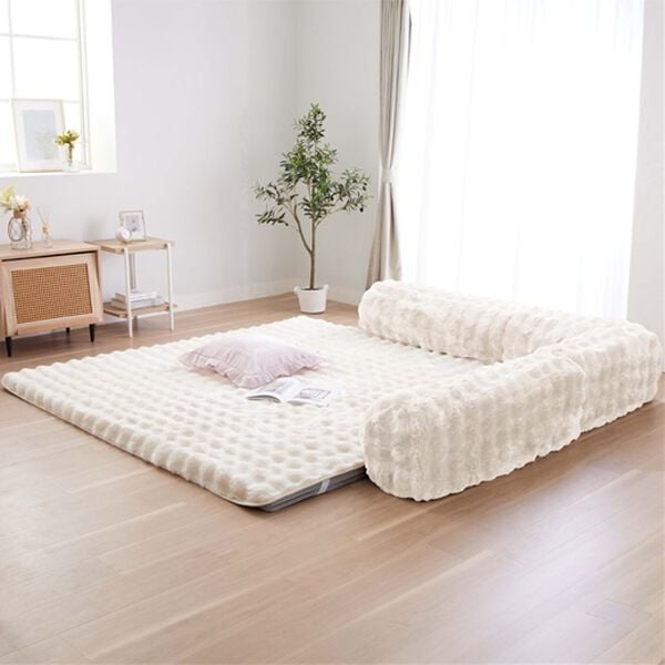 iellio（イエリオ）の「ゆったり・まったりクッション一体型ラグ専用カバー（ラグ）」｜アイボリー（ポコポコ）