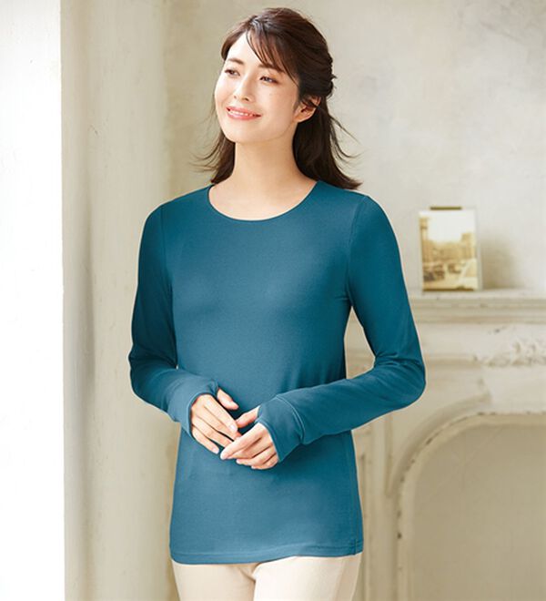 「こっそり手首あたためインナークルーネック（肌着・インナーウェア）」｜詳細画像