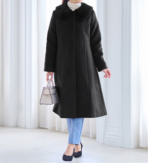 alotta（アロッタ）の「美人シルエットファー付ノーカラーコート【美人百花掲載】（ロングコート）」｜詳細画像