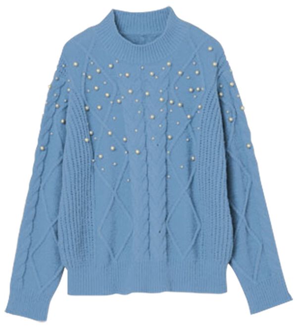 RANAN（ラナン）の「ケーブル使いパール調ビーズニットプルオーバー（ニット・セーター）」｜詳細画像