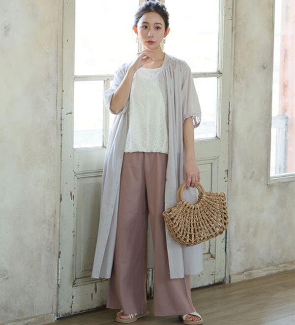 A HAPPY MARILYN（アハッピーマリリン）の「【Ｌ～６Ｌ】【風通るプレミアム】綿１００％ 楊柳 五分袖 ギャザーたっぷりワンピース（カットソーワンピース）」｜詳細画像