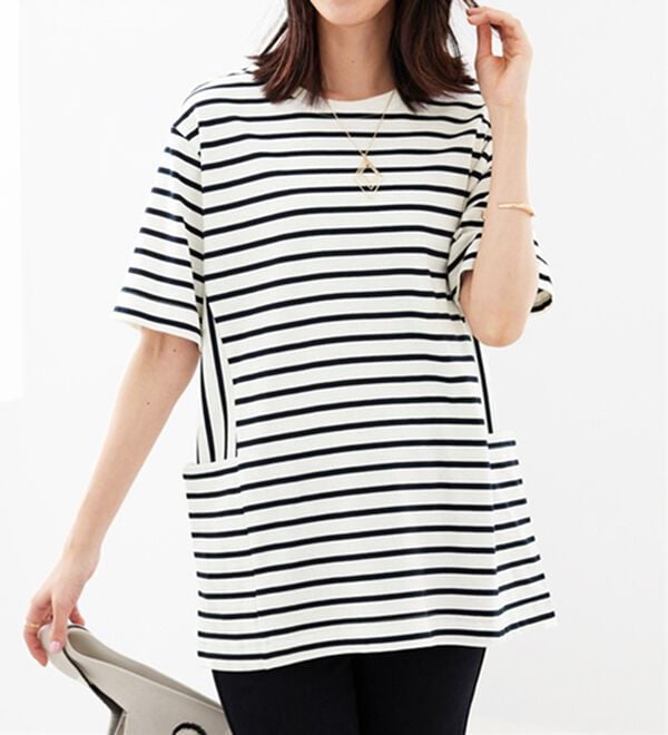 BELLUNA（ベルーナ）の「サイドポケット使いボーダー柄チュニック（チュニック）」｜詳細画像