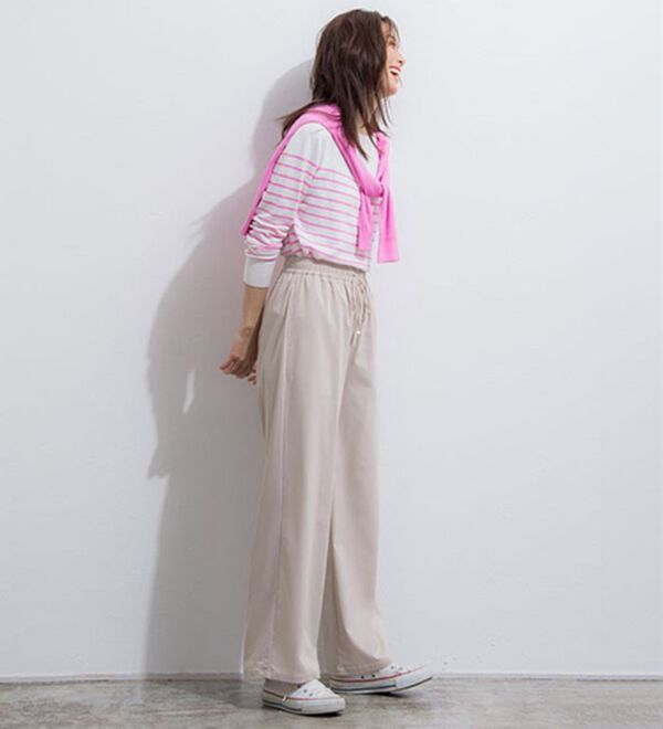 Pierrot（ピエロ）の「【選べる丈】ストレッチツイルワイドパンツ（ワイドパンツ・ガウチョ）」｜詳細画像