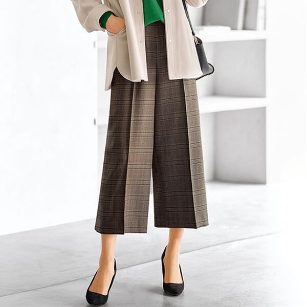 BELLUNA（ベルーナ）の「ウーリッシュ素材ワイドパンツ（ワイドパンツ・ガウチョ）」｜ベージュ系チェック