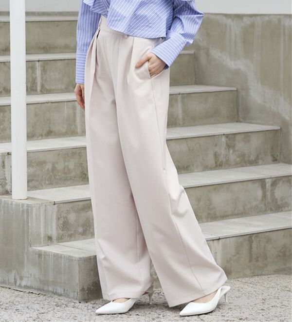 RANAN（ラナン）の「【選べる股下】きれい見え２タックワイドスラックス（ワイドパンツ・ガウチョ）」｜詳細画像