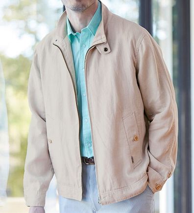 「さっと羽織れる麻１００％ライダースブルゾン（メンズジャケット）」