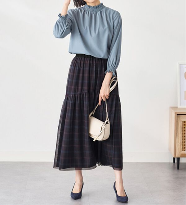 BELLUNA（ベルーナ）の「２倍の着こなし！チュールプリントスカート（ロングスカート）」｜詳細画像