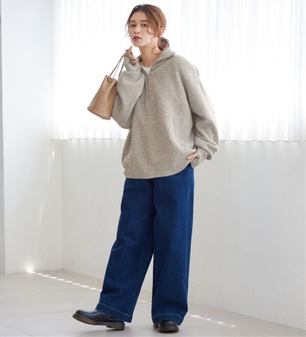 洗えるもちもち ハーフジップニット - ベルーナ【公式】