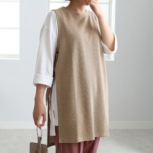 BELLUNA（ベルーナ）の「あぜ素材チュニックベストアンサンブル（チュニック）」｜モカ