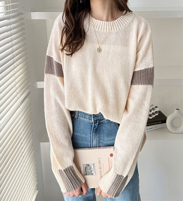 GeeRA（ジーラ）の「配色ラインニットプルオーバー（ニット・セーター）」｜詳細画像