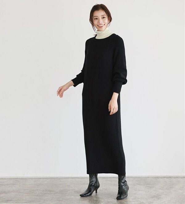 Pierrot（ピエロ）の「【Pierrot限定サイズ】パフスリーブロングニットワンピース（ニットワンピース）」｜詳細画像