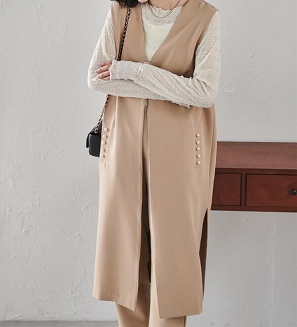 RANAN（ラナン）の「【セットアップ対応】パール調ビジュー付ロングジレ（ジレ）」｜詳細画像