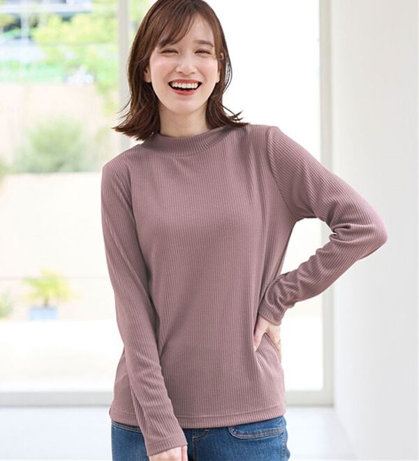 Viola e Viola（ヴィオラ エ ヴィオラ）の「【チクチクしにくい！】柔らかリブプチハイネックプルオーバー（カットソー）」｜モーブグレー