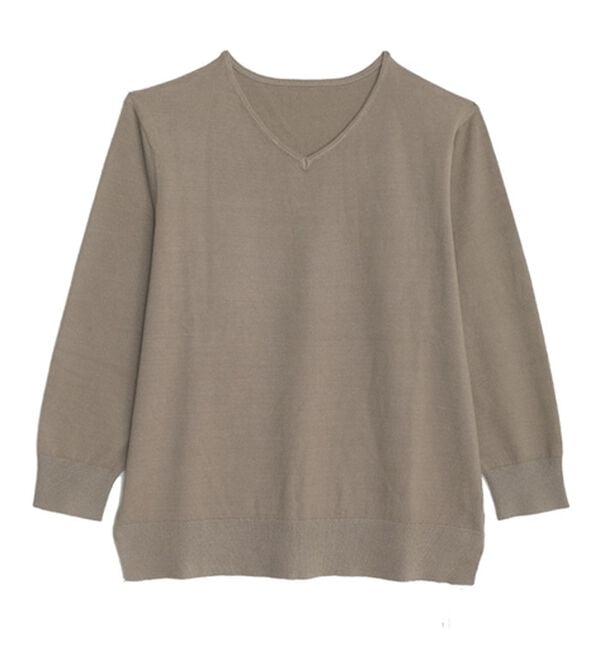 A HAPPY MARILYN（アハッピーマリリン）の「【Ｌ～８Ｌ】Ｒｉｎ フィット感軽減！Ｔシャツ感覚もっちりやわらかＶネックニット（ニット・セーター）」｜グレージュ