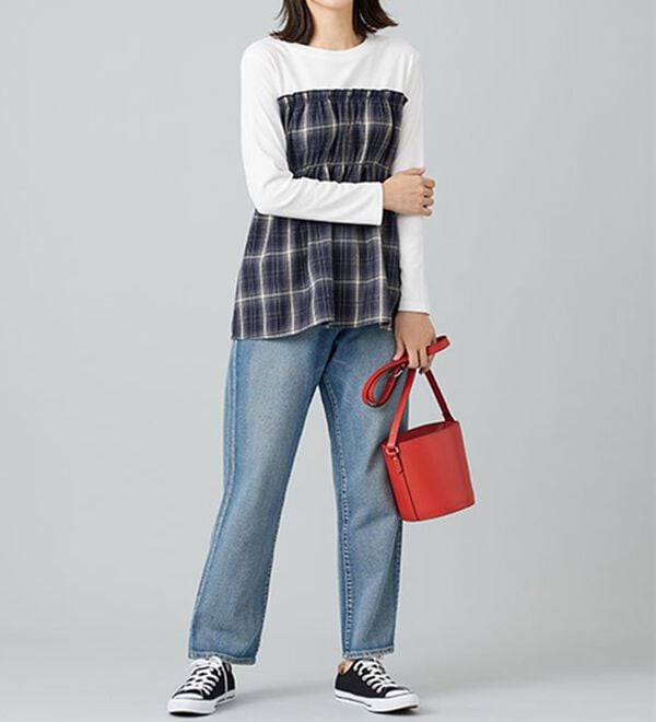 BELLUNA（ベルーナ）の「チェック柄ビスチェドッキングプルオーバー（カットソー）」｜詳細画像