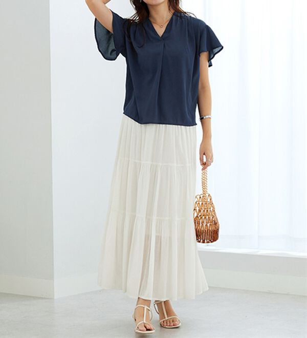 GeeRA（ジーラ）の「サラサラ涼しい！着やせも叶うフレアー袖ブラウス（ブラウス）」｜詳細画像