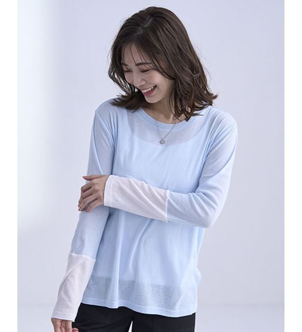 BELLUNA（ベルーナ）の「綿１００％配色シアープルオーバー（カットソー）」｜詳細画像