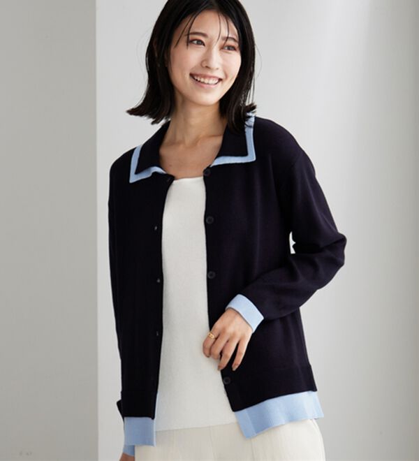 BELLUNA（ベルーナ）の「配色衿デザインニットカーディガン（ニットカーディガン）」｜詳細画像