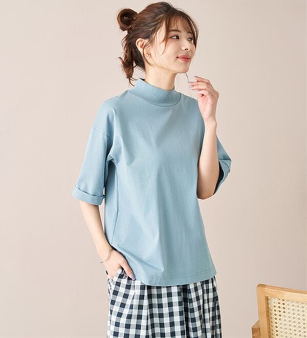 BELLUNA（ベルーナ）の「小顔見せ！ヒンヤリハイネックオーバーサイズＴシャツ（Tシャツ）」｜詳細画像