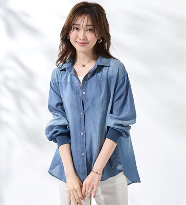 BELLUNA（ベルーナ）の「柔らかシアーデニム素材シャツチュニック（チュニック）」｜詳細画像