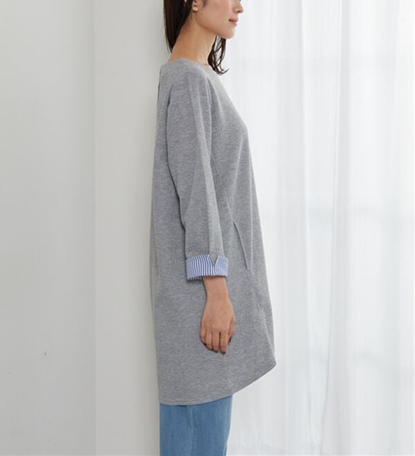 BELLUNA（ベルーナ）の「後ろボタンボーダージャカードワンピース（その他ワンピース）」｜詳細画像