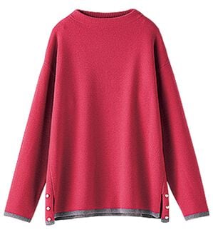 BELLUNA（ベルーナ）の「金ボタン使い配色ニットプルオーバー（ニット・セーター）」｜コーラルピンク&times;杢グレー