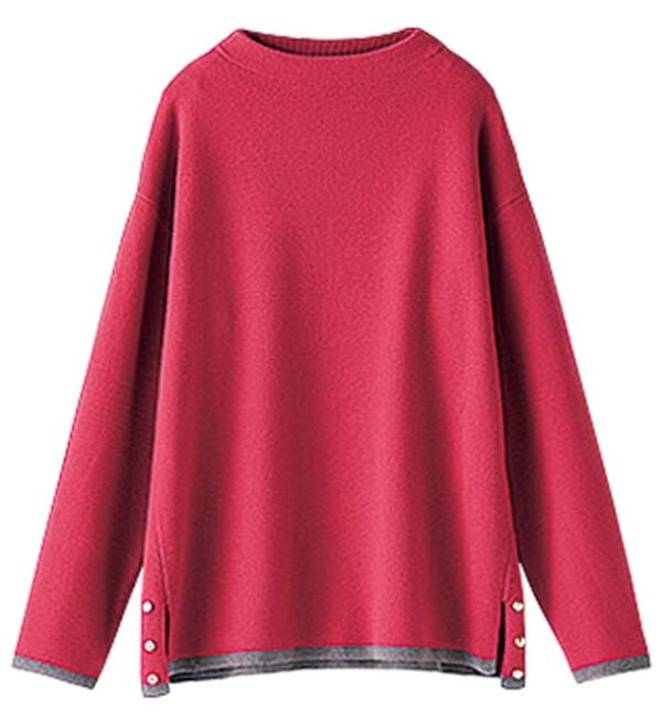 BELLUNA（ベルーナ）の「金ボタン使い配色ニットプルオーバー（ニット・セーター）」｜コーラルピンク&times;杢グレー