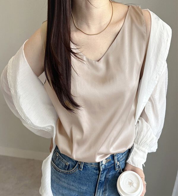 GeeRA（ジーラ）の「前後２ｗａｙヴィンテージサテンノースリーブ（タンクトップ・キャミソール）」｜詳細画像