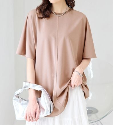 BELLUNA（ベルーナ）の「Ｔシャツ感覚なのにきちんとブラウス見え！カットジョーゼット半袖プルオーバー（カットソー）」