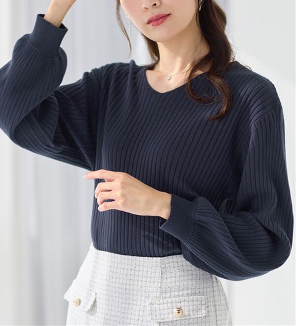 alotta（アロッタ）の「【洗える】カシミヤタッチボリューム袖ニット（ニット・セーター）」｜ネイビー