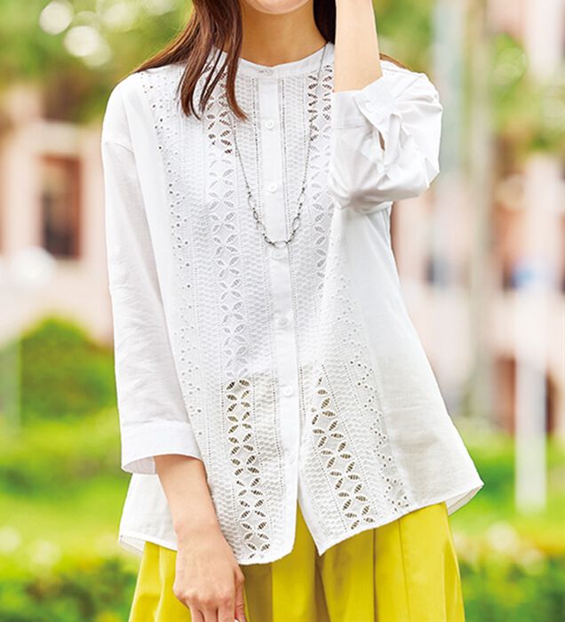 インポートロッサレースブラウス 44 Rossa インポートロッサ トップス レースブラックトップス 44サイズ