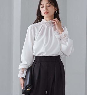 RANAN（ラナン）の「レースフリルプチハイネックブラウス（ブラウス）」｜ホワイト