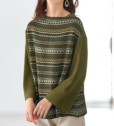 BELLUNA（ベルーナ）の「一枚で映える幾何柄ジャカードプルオーバー（カットソー）」