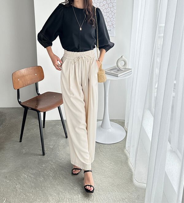 GeeRA（ジーラ）の「袖シアー切替ランタンスリーブトップス（カットソー）」｜詳細画像