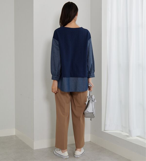 BELLUNA（ベルーナ）の「ケーブル&times;デニム切替チュニック（チュニック）」｜詳細画像