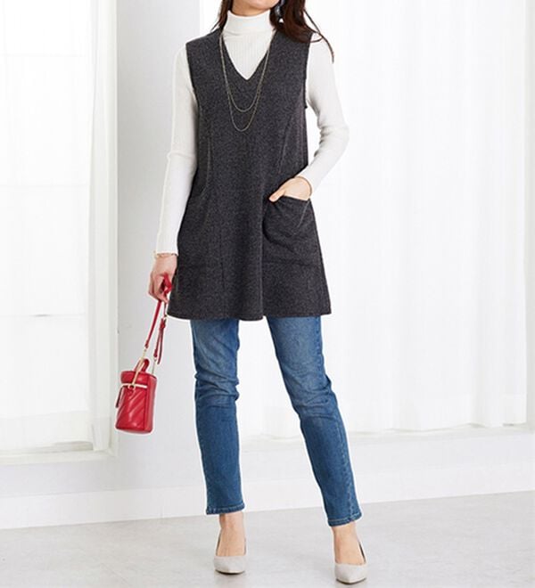 BELLUNA（ベルーナ）の「杢調素材ポケットデザインジャンパードレス（ジャンパースカート）」｜詳細画像