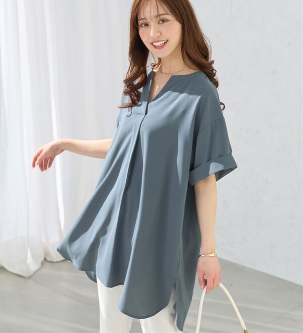 alotta（アロッタ）の「スキッパーとろみブラウスチュニック（ブラウス）」｜詳細画像