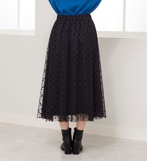 BELLUNA（ベルーナ）の「ドットフロッキーチュール重ねスカート（ロングスカート）」｜詳細画像