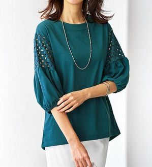 BELLUNA（ベルーナ）の「ボリューム袖レース切替プルオーバー（カットソー）」｜詳細画像