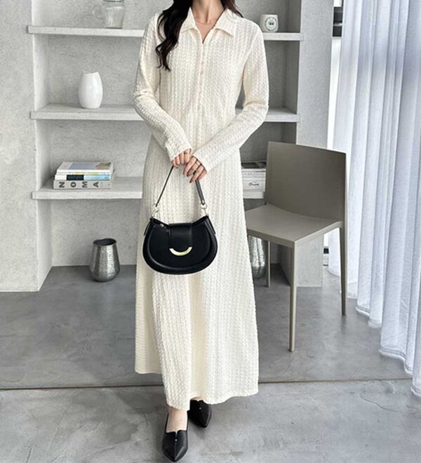 GeeRA（ジーラ）の「ポロ衿表面感素材マーメイドワンピース（カットソーワンピース）」｜詳細画像