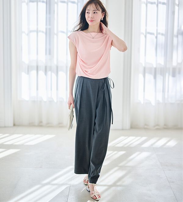 RANAN（ラナン）の「【ひんやり・ＵＶ】タックドレープフレンチスリーブカットソー（Tシャツ）」｜詳細画像