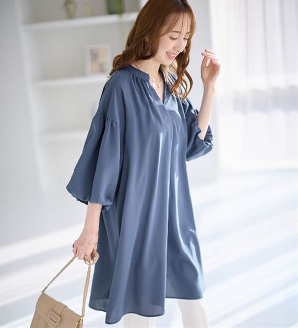 alotta（アロッタ）の「パフ袖とろみブラウスチュニックワンピース（チュニックワンピース）」｜詳細画像