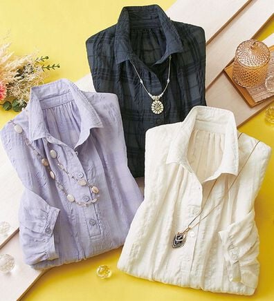 ルフラン（ルフラン）の「【３色組】【ヒヤロン】ポコポコチェック見えブラウス（ブラウス）」