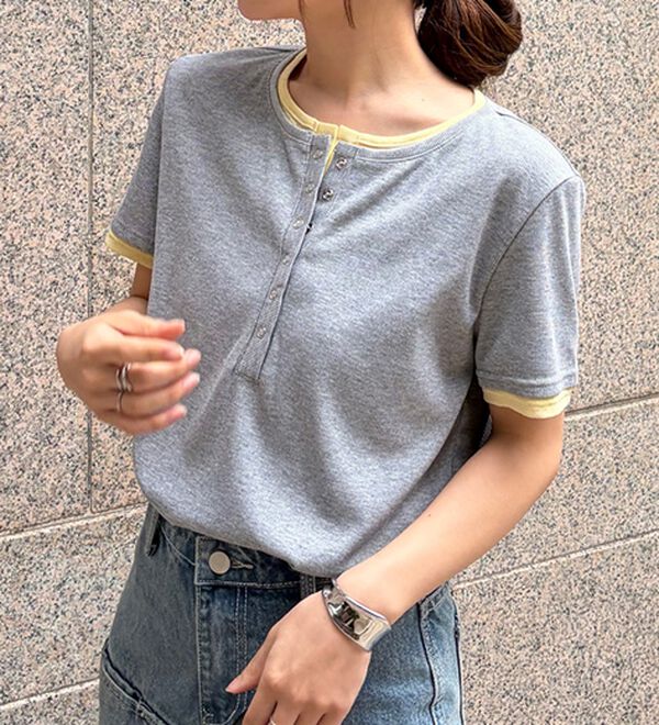 RANAN（ラナン）の「レイヤード風ヘンリーネックTシャツ（カットソー）」｜詳細画像