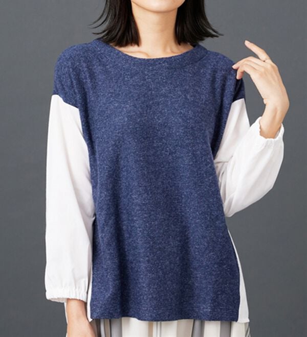 BELLUNA（ベルーナ）の「ラメ入り起毛素材シャツ切替プルオーバー（カットソー）」｜詳細画像