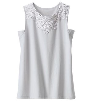 BELLUNA（ベルーナ）の「綿混素材脇汗対策レース重ねインナー（タンクトップ・キャミソール）」｜ライトグレー